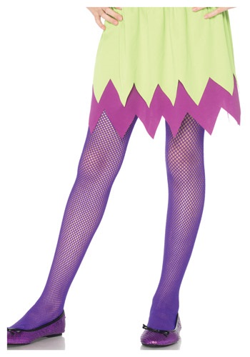 Child Neon Purple Fishnet Tights -image
