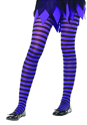 Kids Black and Purple Striped Tights -image