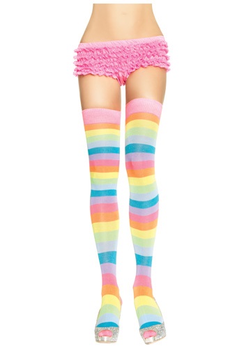 Neon Rainbow Thigh High Stockings -image