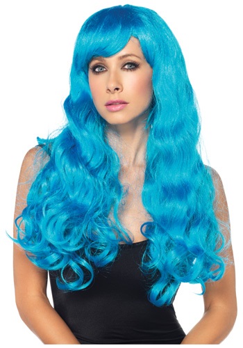 Neon Blue Long Wig By: Leg Avenue for the 2022 Costume season.