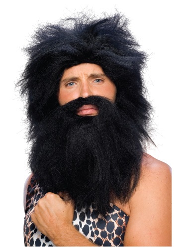 Black Prehistoric Wig and Beard -image