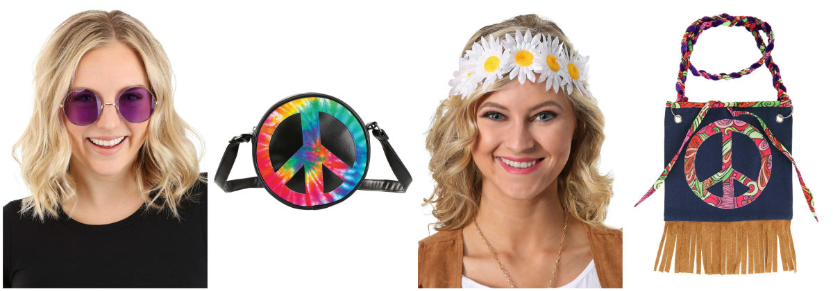 Ladies 70s Flower Power Hippy Wig with Braids Beads Fancy Dress Hippie  Accessory | eBay