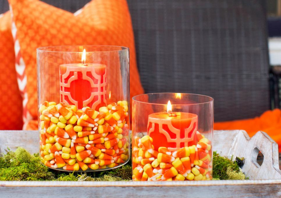 DIY Halloween Candy Corn Candle Holders