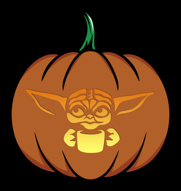 Baby Yoda With Cup Pumpkin Design