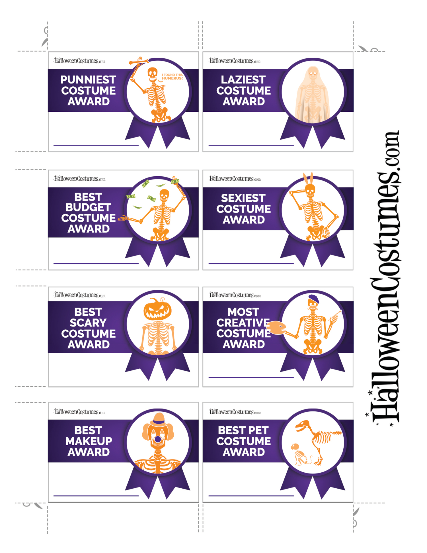 Printable Costume Awards Page One