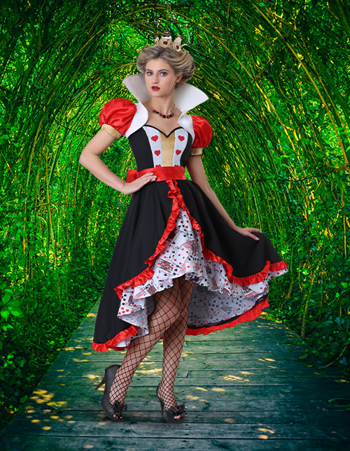 Girls Teen Queen of Hearts Costume Wonderland Fancy Dress Halloween Deluxe Alice