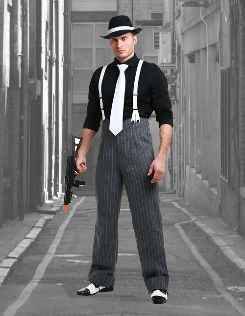 MEN'S GANGSTER COSTUME ADULT PINSTRIPE SUIT 1920'S FANCY DRESS MAFIA  MOBSTER