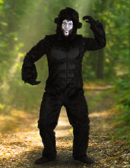 Adult Furry Gorilla Ape Suit Monkey Fancy Dress Costume Mens King Kong Stag 