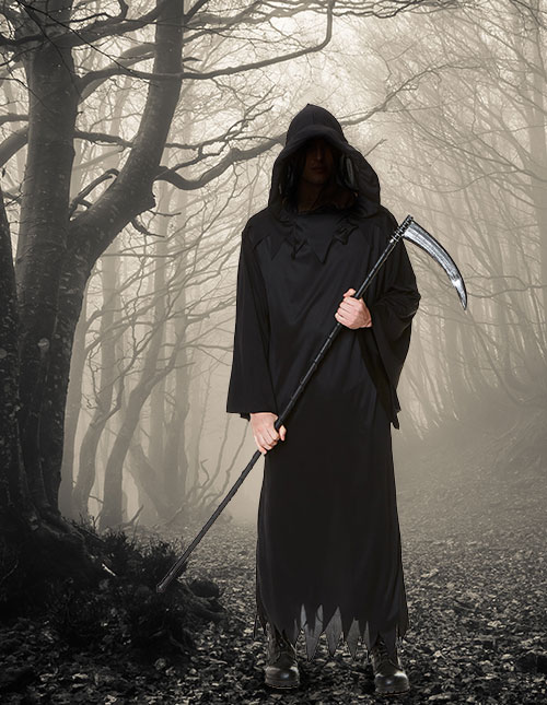Quality Mens Grim Reaper Phantom of Darkness Halloween Costume Cloak Hood Ghoul