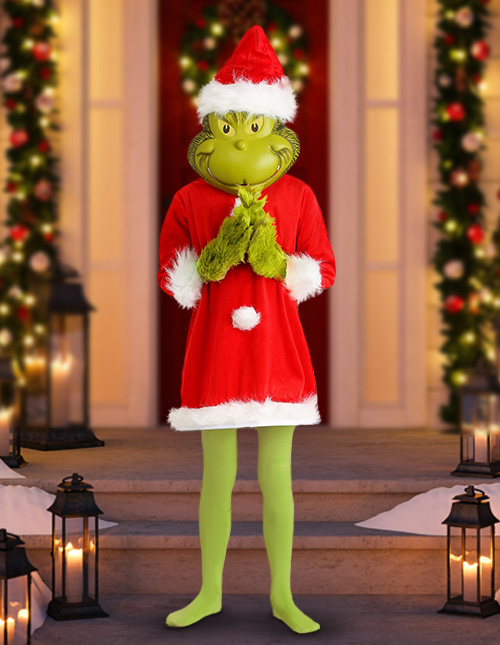 Grinch and leprechaun smiling in christmas outfit. Funny illustration |  Poster