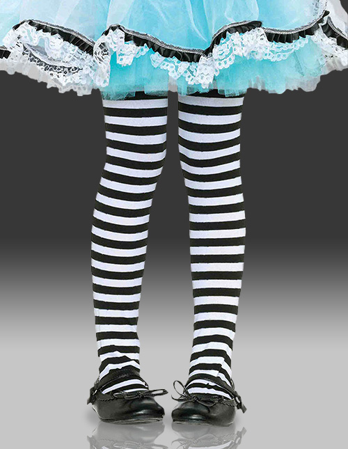 Girl's Black/White Striped Tights