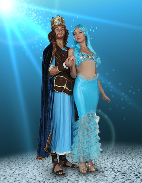 Mermaid and Poseidon Couples Costume.