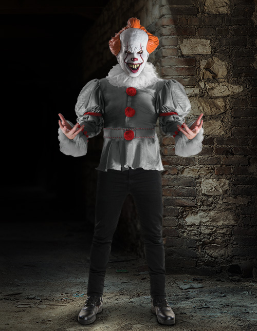 This DIY Pennywise Halloween Costume Is So Scary, It's Good!  Pennywise  halloween costume, Xmas decorations, Red pom poms