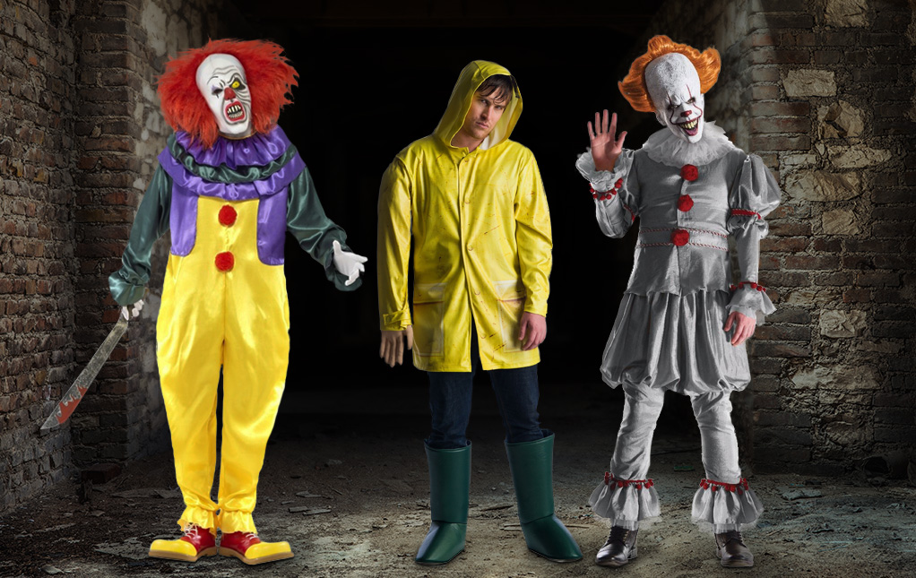 Men's Creepy Pennywise Clown Halloween Horror Film Fancy Dress Costume