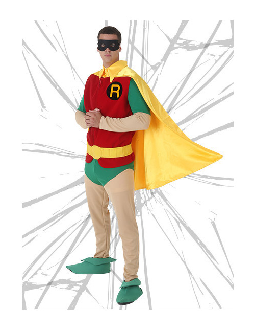 Mens Classic Robin Adult Fancy Dress Superhero DC Comic Costume & Cape 