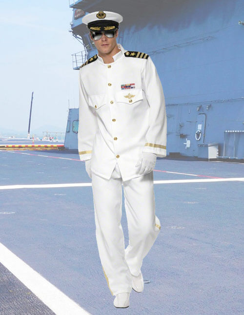 MENS NAVY OFFICER UNIFORM SAILOR MARINE WHITE FANCY DRESS COSTUME OUTFIT HAT