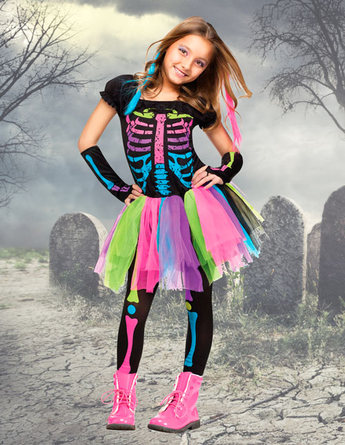 Skeleton Costume One Size Child Kids Boys Girls Halloween NEW BONE TIGHTS 5 