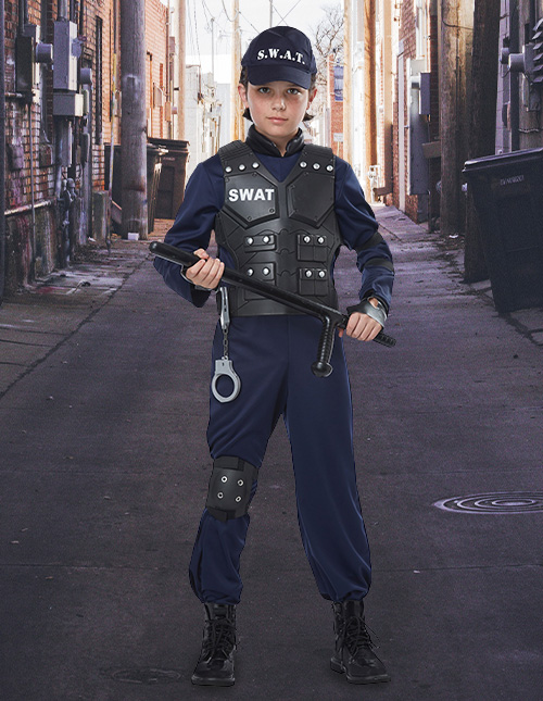 Boys SWAT Team Commander Police Cop Fancy Dress Costume Kids Outfit