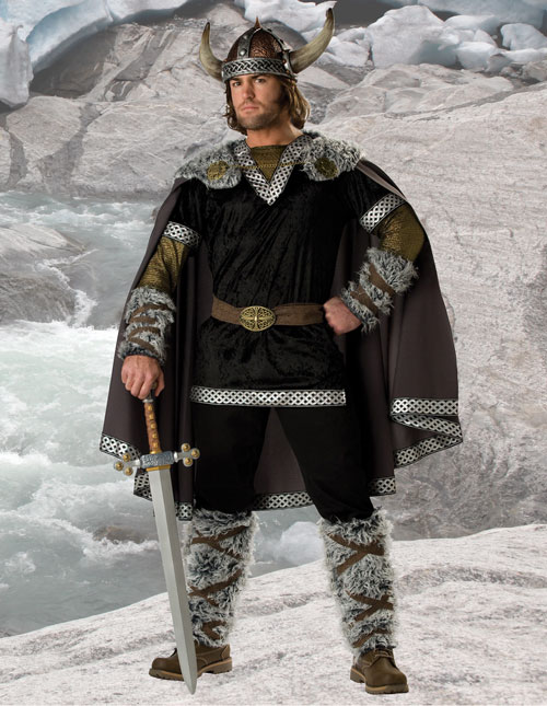 ADULT VIKING WARRIOR COSTUME WITH HELMET fits up 48" chest MEDIEVAL FANCY DRESS 
