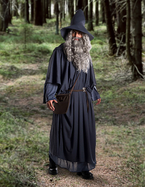Sorcerer Halloween Cosplay Wizard Warlock Merlin Dumbledore Gandalf Style Old Man Wig & Beard Set H0554 Grey 