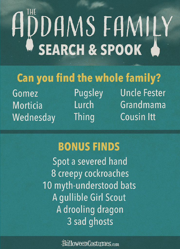 People and Objects to Find in The Addams Family Search & Spook