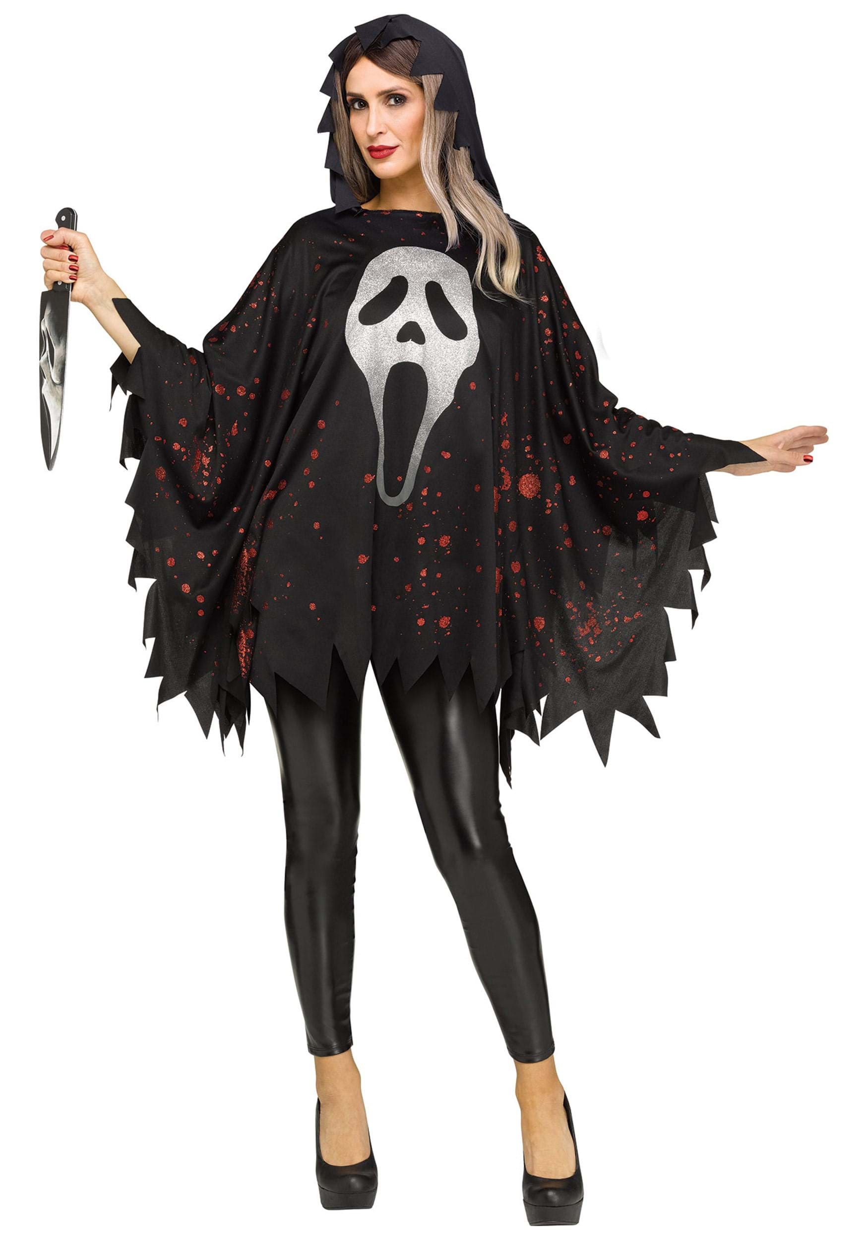 Women's Ghost Face Glitter Costume Poncho | Scream Costumes