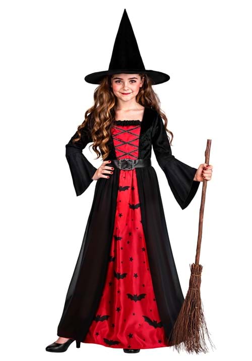 Girls Batty Red Witch Costume Dress 1