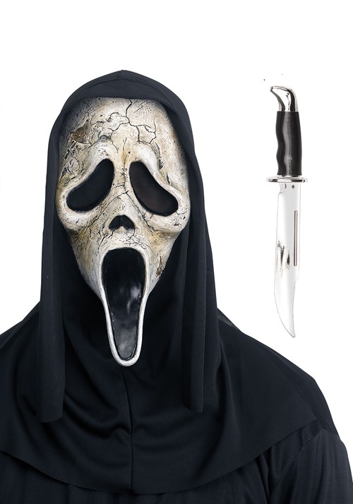 Adult Ghost Face Aged Mask Knife Costume Set