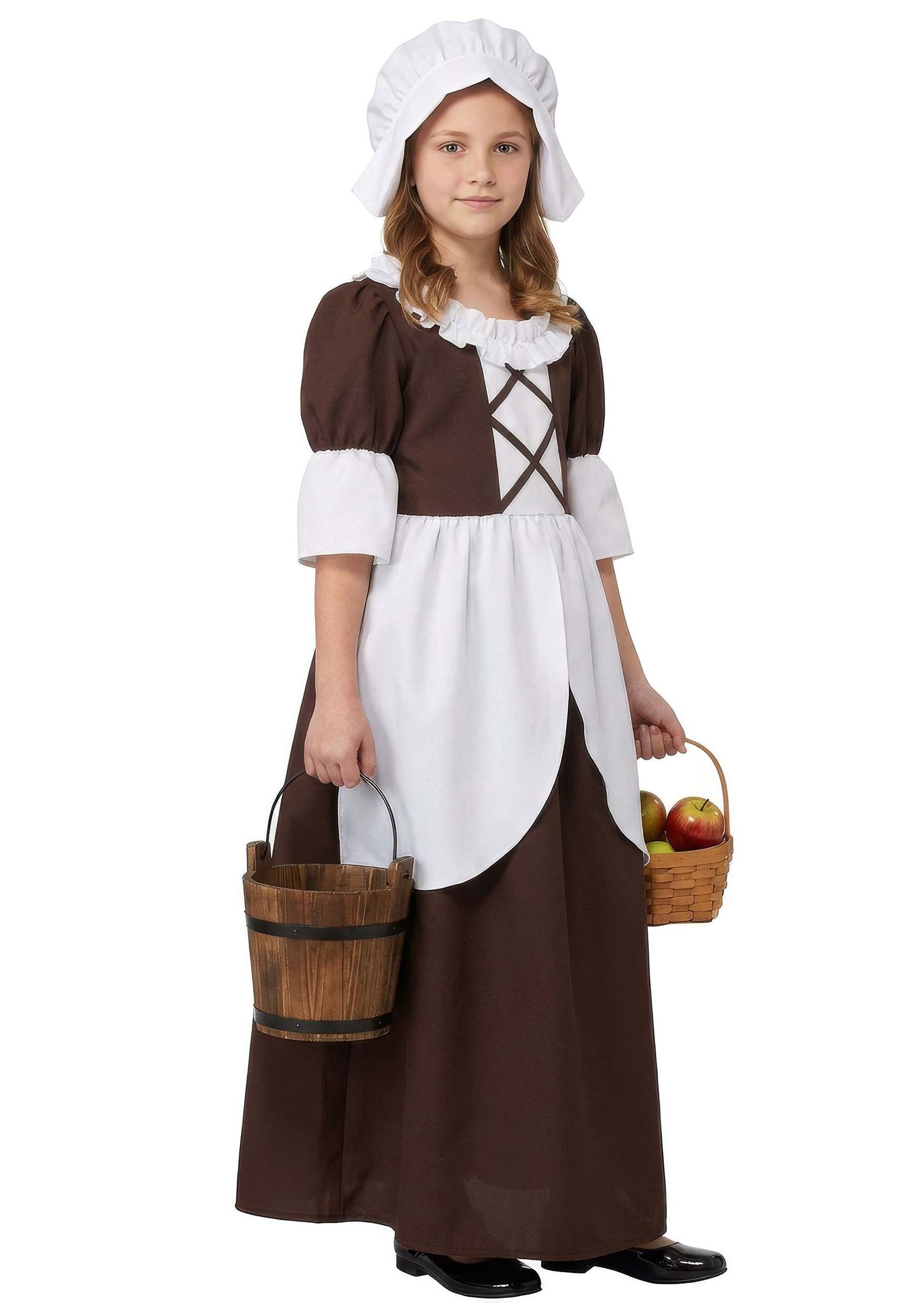 Girl's Brown Colonial House Maid Dress Costume | Historical Costumes