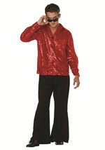 Plus 70s Disco Inferno Red Sequin Costume Shirt