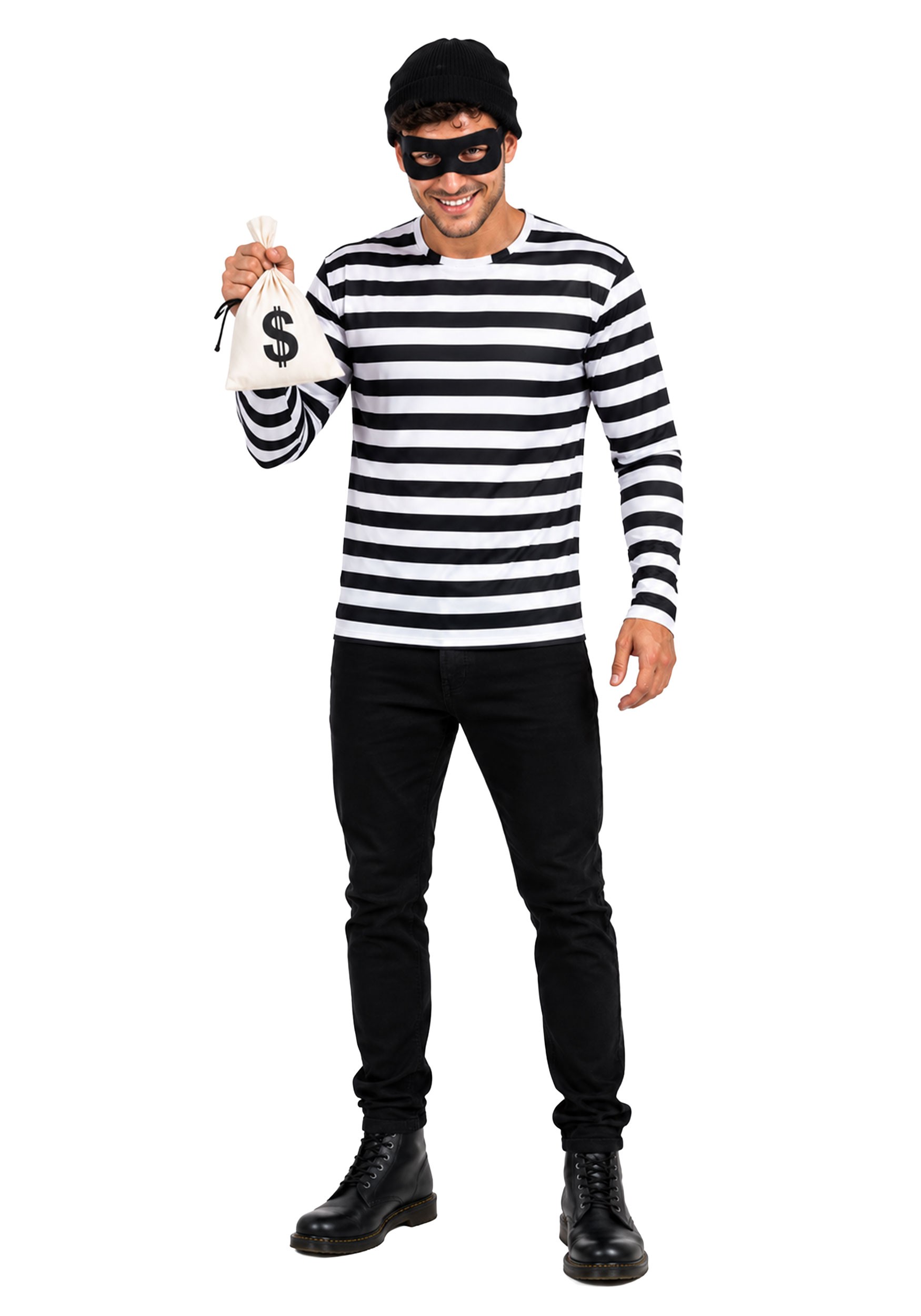 Adult Convict Cap & Top Costume Kit | Burglar Costumes