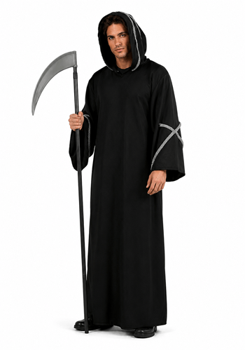 Mens Gothic Black Hooded Robe Costume