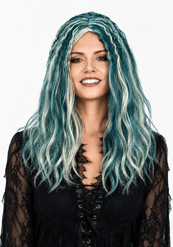 Womens Gothic Grey Green Costume Wig