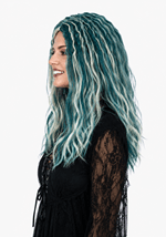 Womens Gothic Grey Green Costume Wig Alt 1