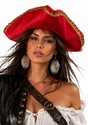 Adult Red Pirate Costume Hat with Lame Gold Trim
