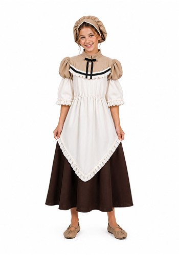 Girls Colonial Peasant Girl Brown Costume Dress