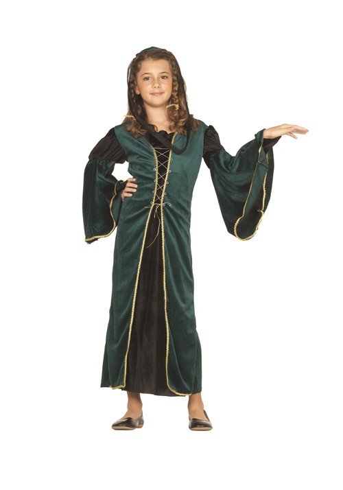 Girls Renaissance Maiden Green Costume Dress