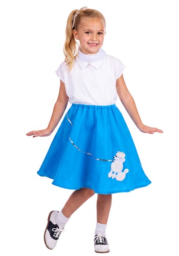 Girls Blue Poodle Skirt with Shirt Costume