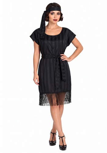 Womens Roaring 20s Black Flapper Costume Dress
