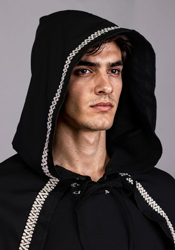 Adult Medieval Black Velvet Hooded Warlock Robe Costume | Historical Costumes