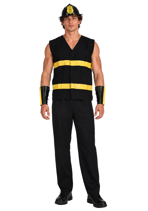 Mens Black Fire Fighter Uniform Costume