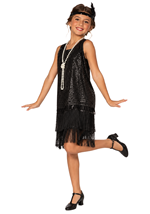 Girls Sequin Black Flapper Costume
