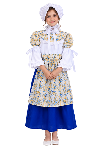 Kids Floral Colonial Girl Blue Costume Dress