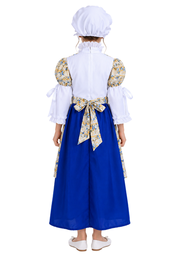 Child Floral Colonial Girl Blue Costume Dress | Historical Costumes