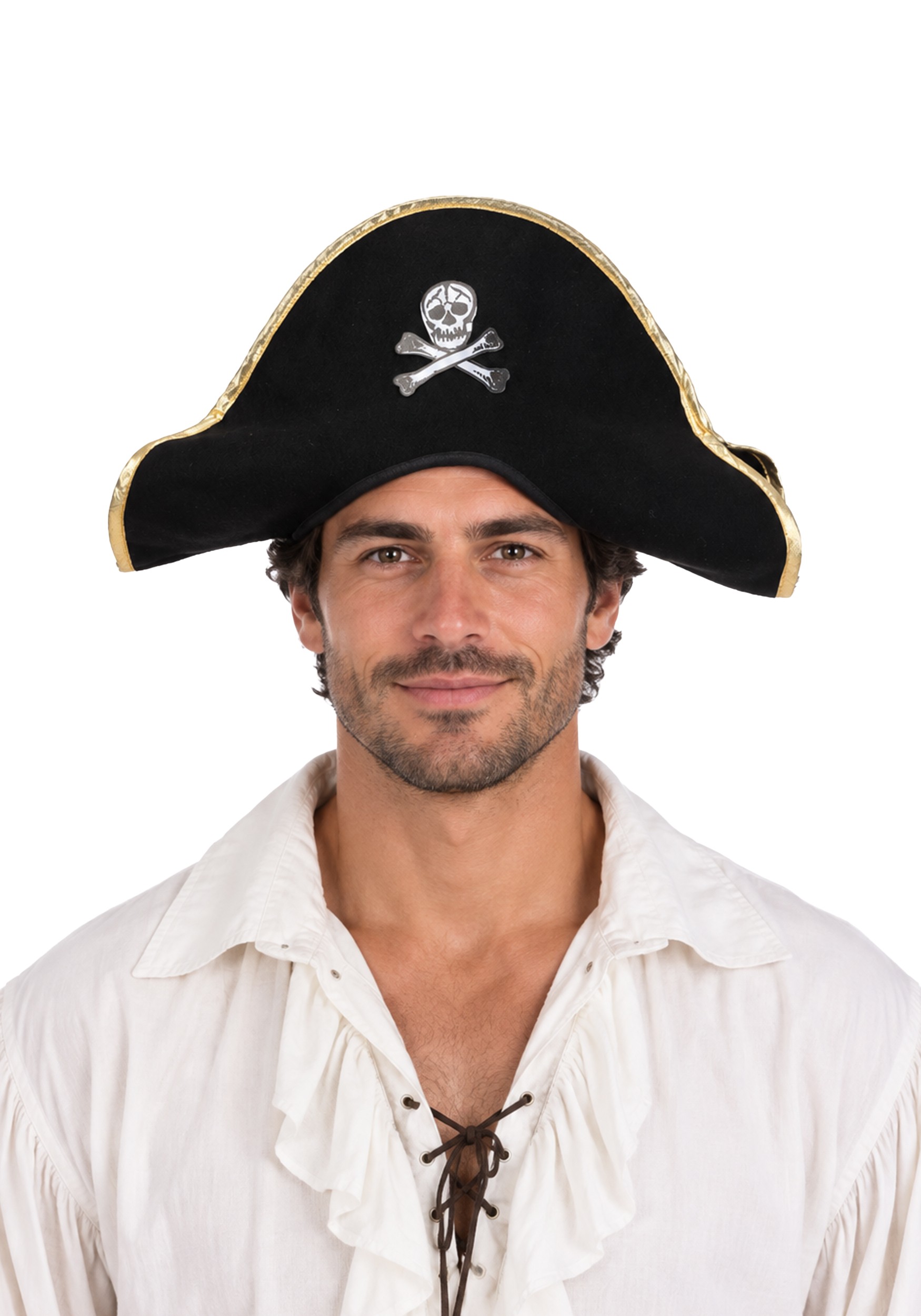 Adult Pirate Black Felt Costume Hat with Gold Trim | Pirate Hats