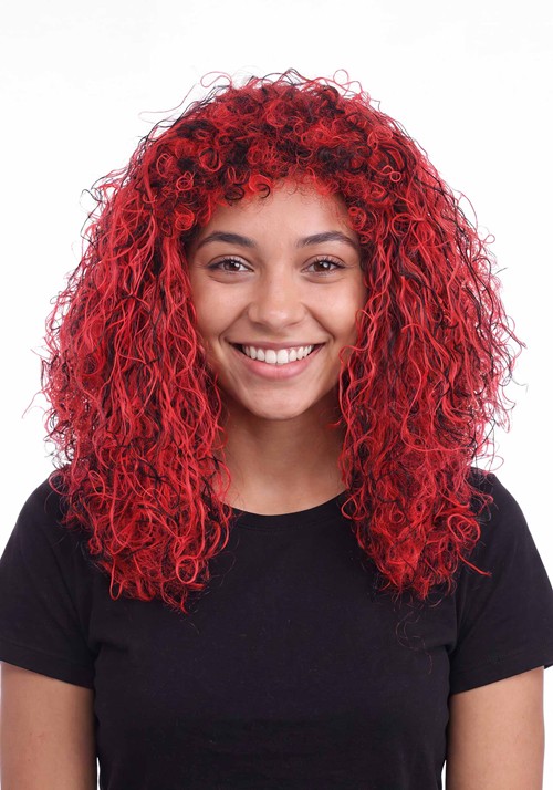 Fancy Red Black Curly Wig