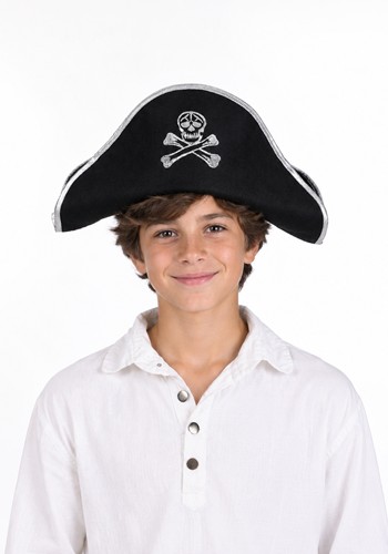 Child Black Pirate Costume Felt Hat Silver Trim