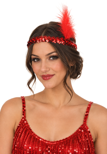 Womens Flapper Red Sequined Headband Accessory