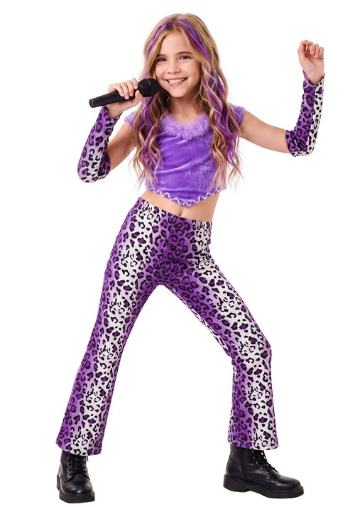 Girls Purple Cheetah Rock Star Costume