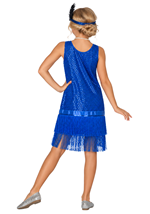 Girls Sequin Blue Flapper Costume Dress Alt 1